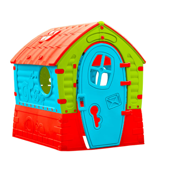 Palplay Dream House Playhouse Red Green Blue front door view - Ireland