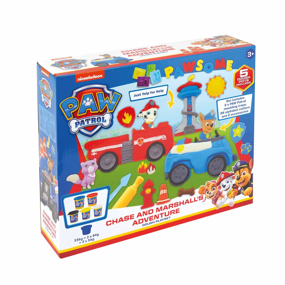 Paw Patrol Dough Playset angled box view with Chase and Marshall theme – Ireland