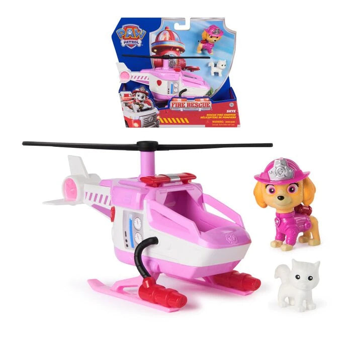 Skye pink helicopter with figure, white bunny and packaging inset