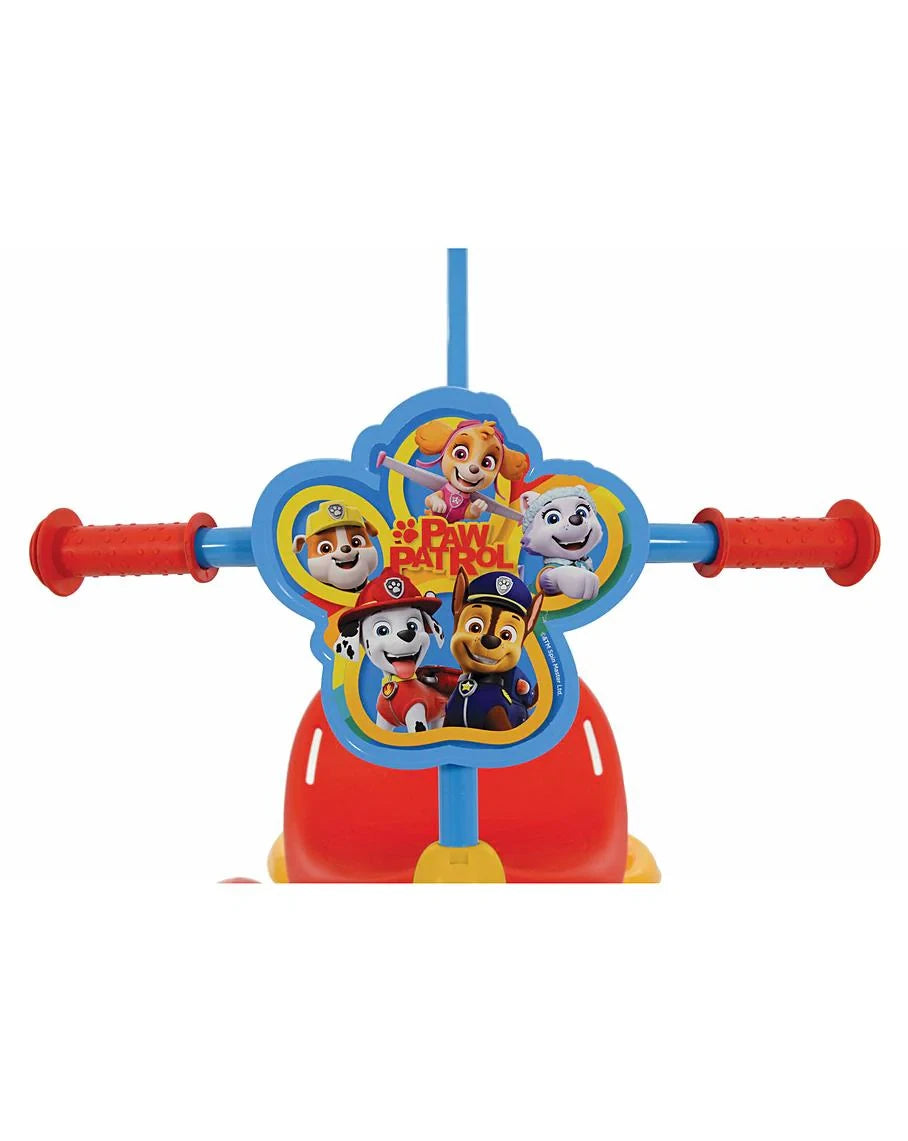 PAW Patrol My First Trike front view showing red handles and character handlebar plaque