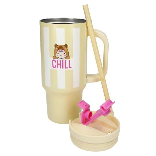 PENfection CHILL cup with the lid and straw removed and placed beside it