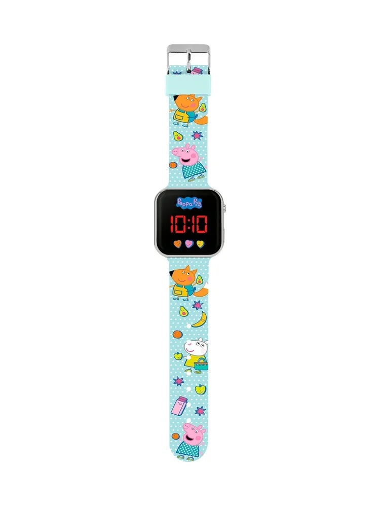 Peppa Pig LED watch front view with red digital display and playful strap design in Ireland.