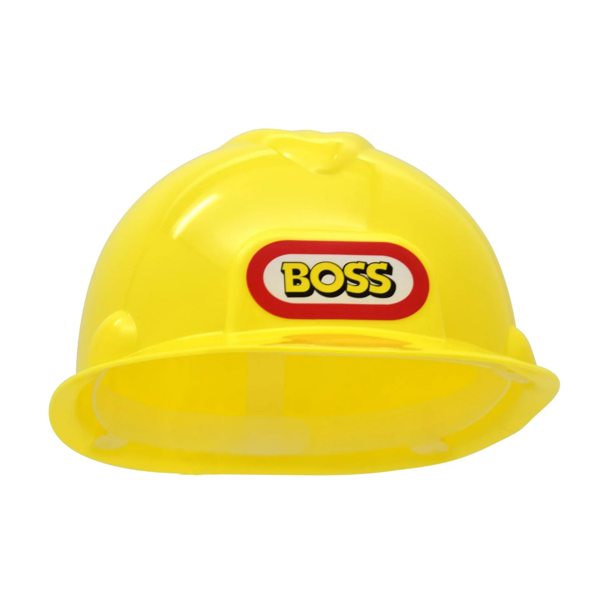Yellow Boss construction helmet shown from the front with raised ridge detail