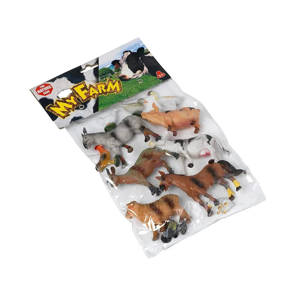 Peterkin My Farm animal set shown in angled clear bag packaging with the farm animal figures visible inside