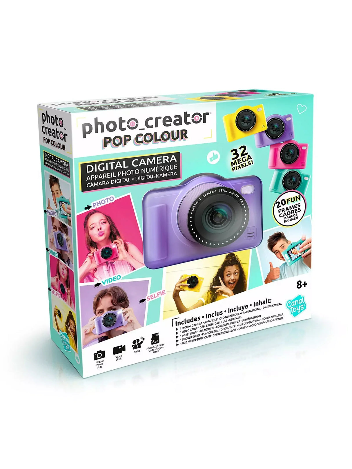 Photo Creator Pop Colour purple edition retail box with product photos and features shown on white background