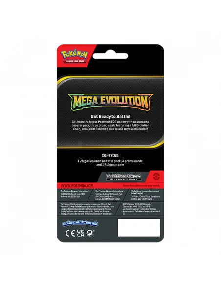 Back of Pokémon Mega Evolution Premium Checklane Blister showing contents and details