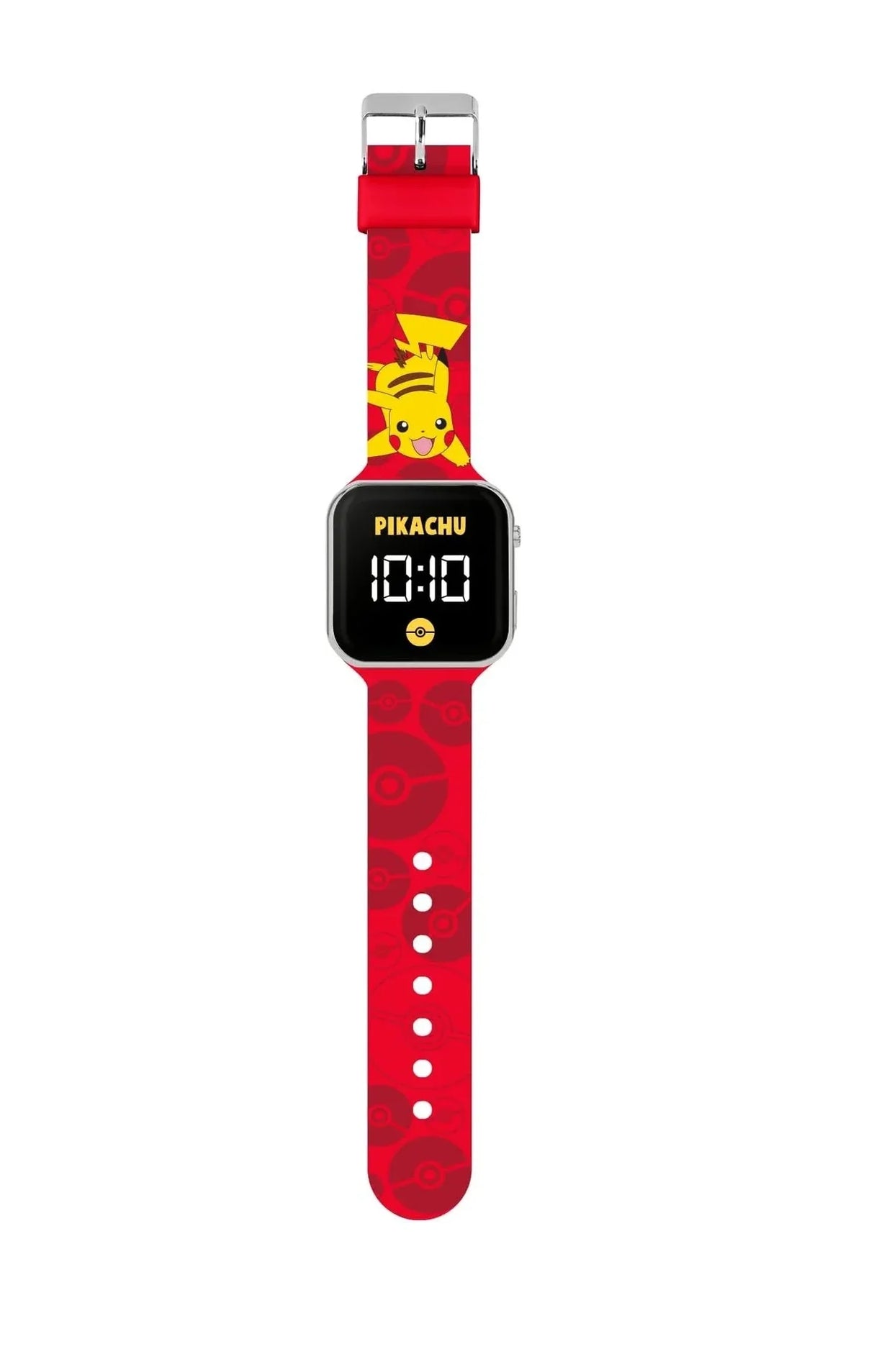 Pokémon Pikachu LED red watch with bright white digital time display and printed strap design in Ireland.