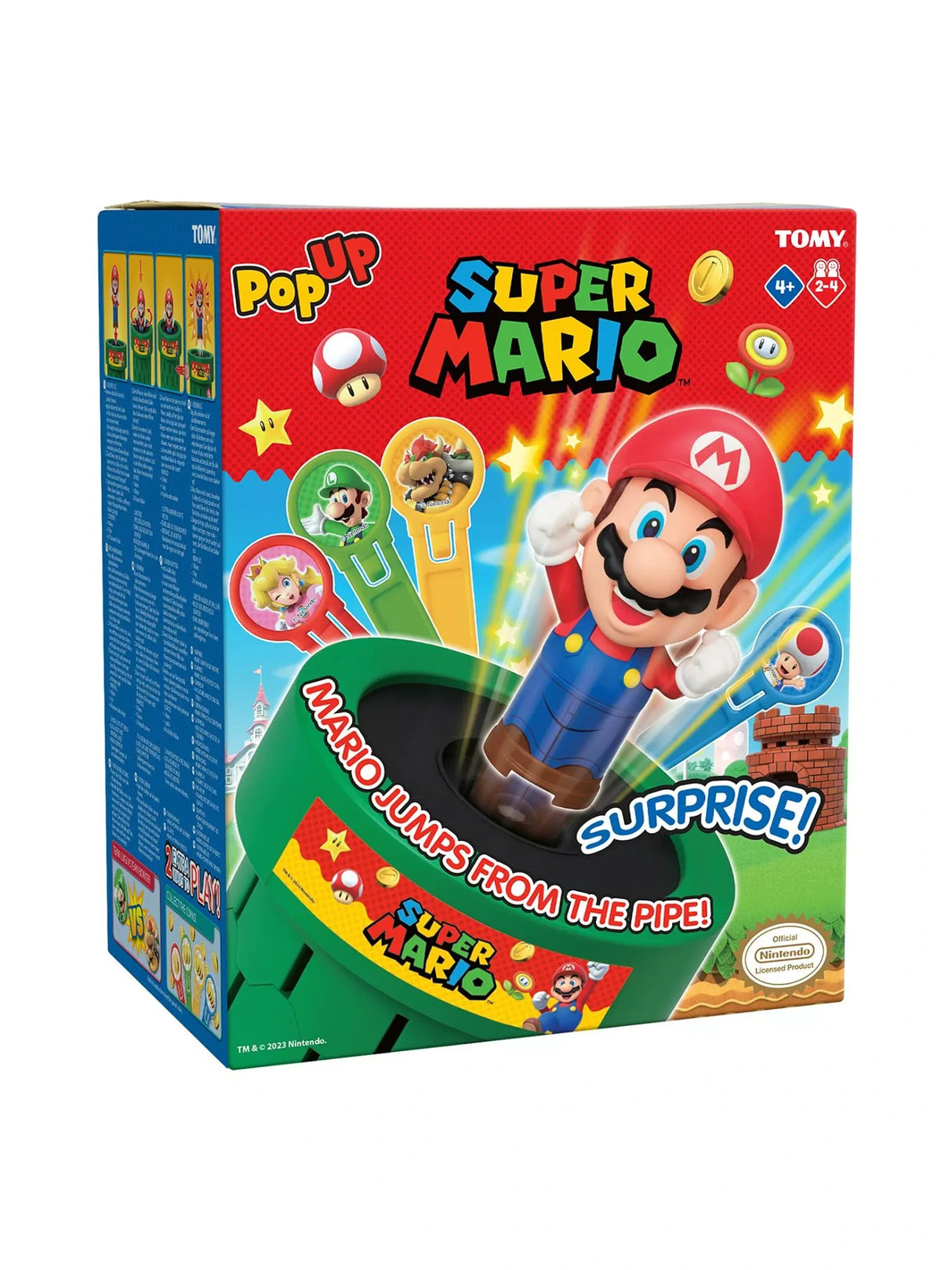 Pop Up Super Mario box front with Mario and character paddles