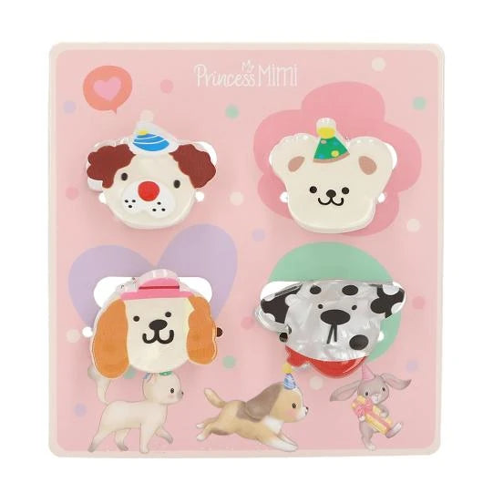 Four Princess Mimi face hair clips arranged on a pink display card.