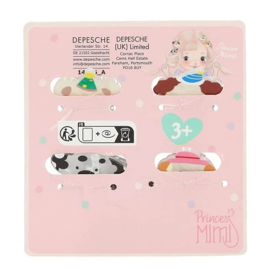 Back of the pink Princess Mimi display card with the four hair clips visible through the slots.
