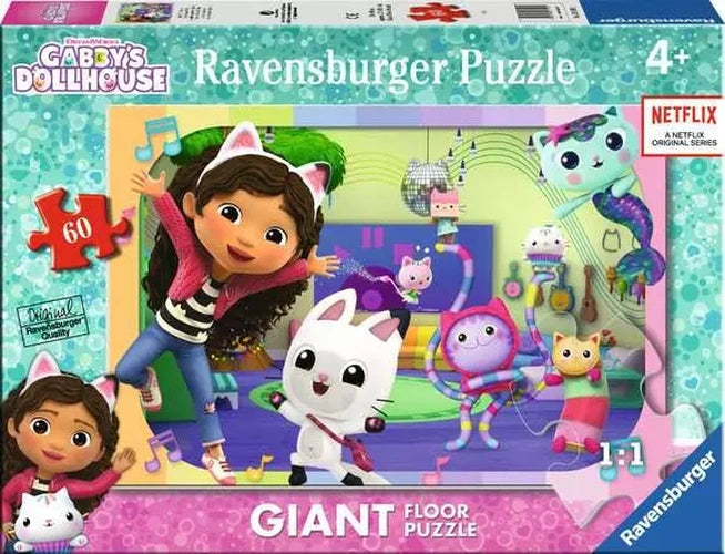 Ravensburger Gabby's Dollhouse 60 piece Giant Floor Puzzle box showing the music room artwork