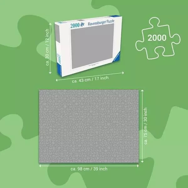 Ravensburger 2000 Piece puzzle size guide showing the box and completed puzzle dimensions of approximately 98 × 75 cm