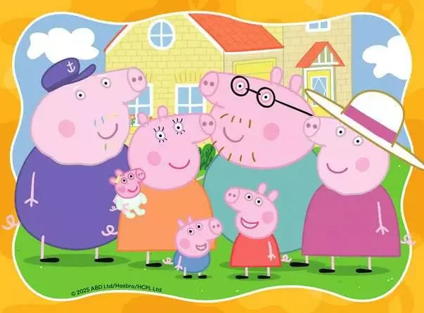 Peppa Pig family gathered outside their yellow house enjoying a sunny day from Ravensburger puzzle scene
