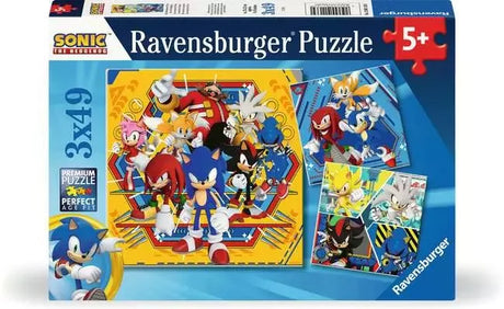 Ravensburger Sonic The Hedgehog 3x49 piece puzzle box featuring Sonic, Tails, Knuckles and friends in colourful action scenes