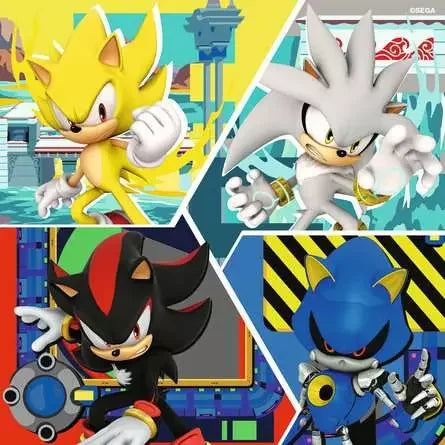 Close-up of Ravensburger Sonic The Hedgehog 3x49 puzzle characters including Super Sonic, Silver, Shadow and Metal Sonic