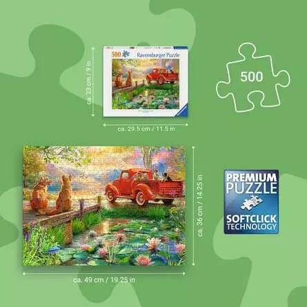 Size guide showing the Ravensburger Summer Love puzzle box and completed puzzle dimensions