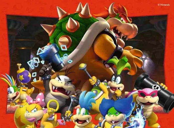 Ravensburger Super Mario 4 in a Box jigsaw puzzle scene showing Bowser with the Koopalings