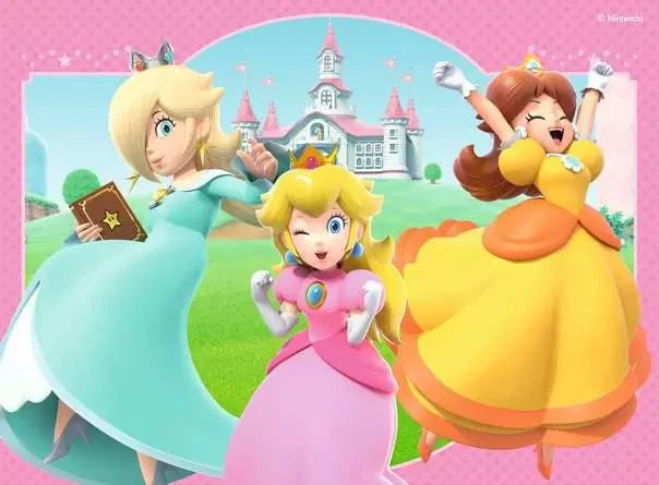 Ravensburger Super Mario 4 in a Box jigsaw puzzle scene showing Princess Peach, Rosalina and Daisy