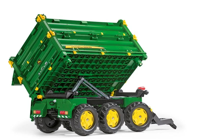 Rear view of the Rolly Multi Trailer John Deere showing the removable panels and three axle layout.