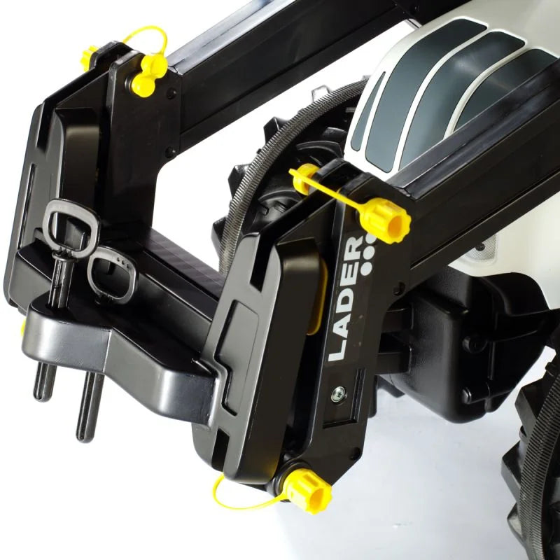 Rolly Snowmaster snow plow attachment shown at an angled view with bright yellow blade and black frame