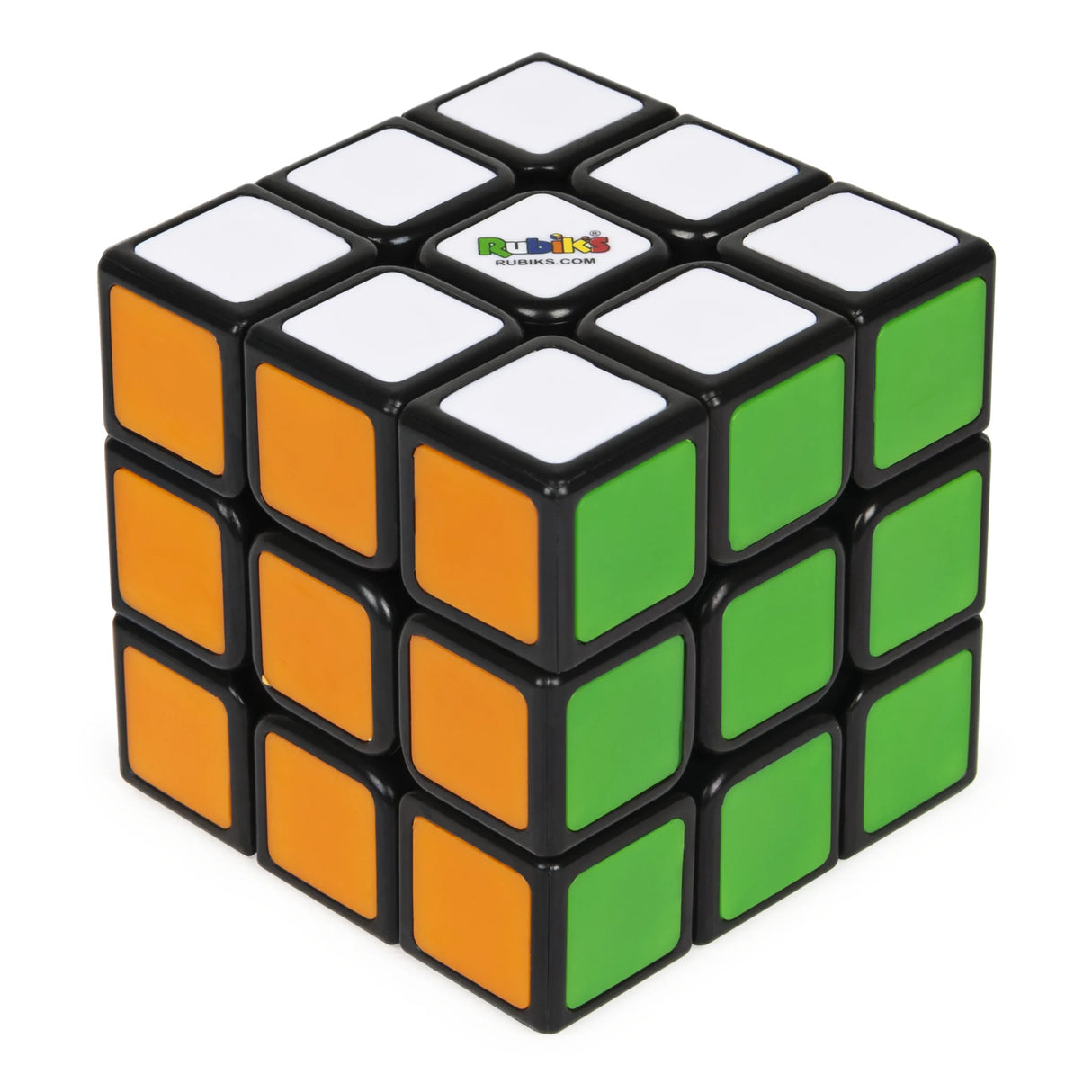 Rubik’s 3x3 cube showing orange, green, and white sides completed, Rubik’s toy Ireland
