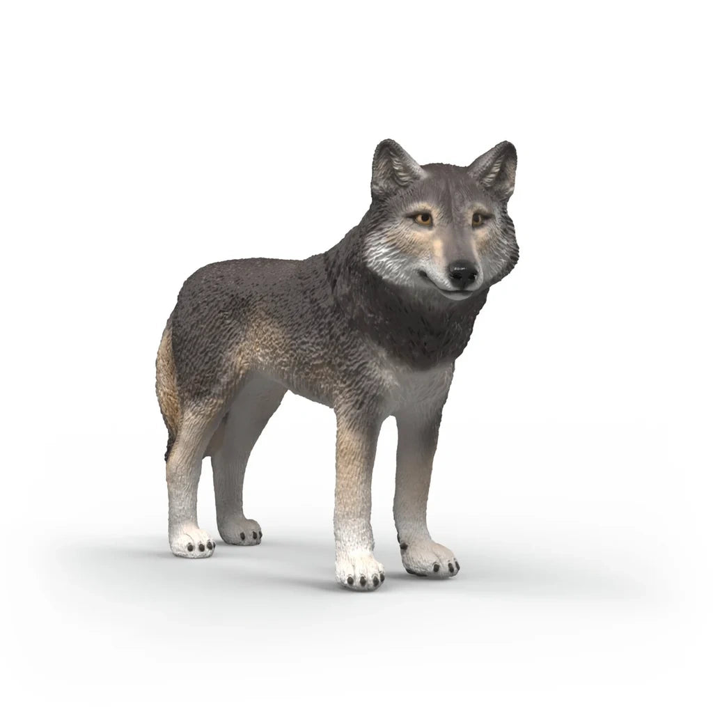 Front three-quarter view of the Schleich American Wolf figure