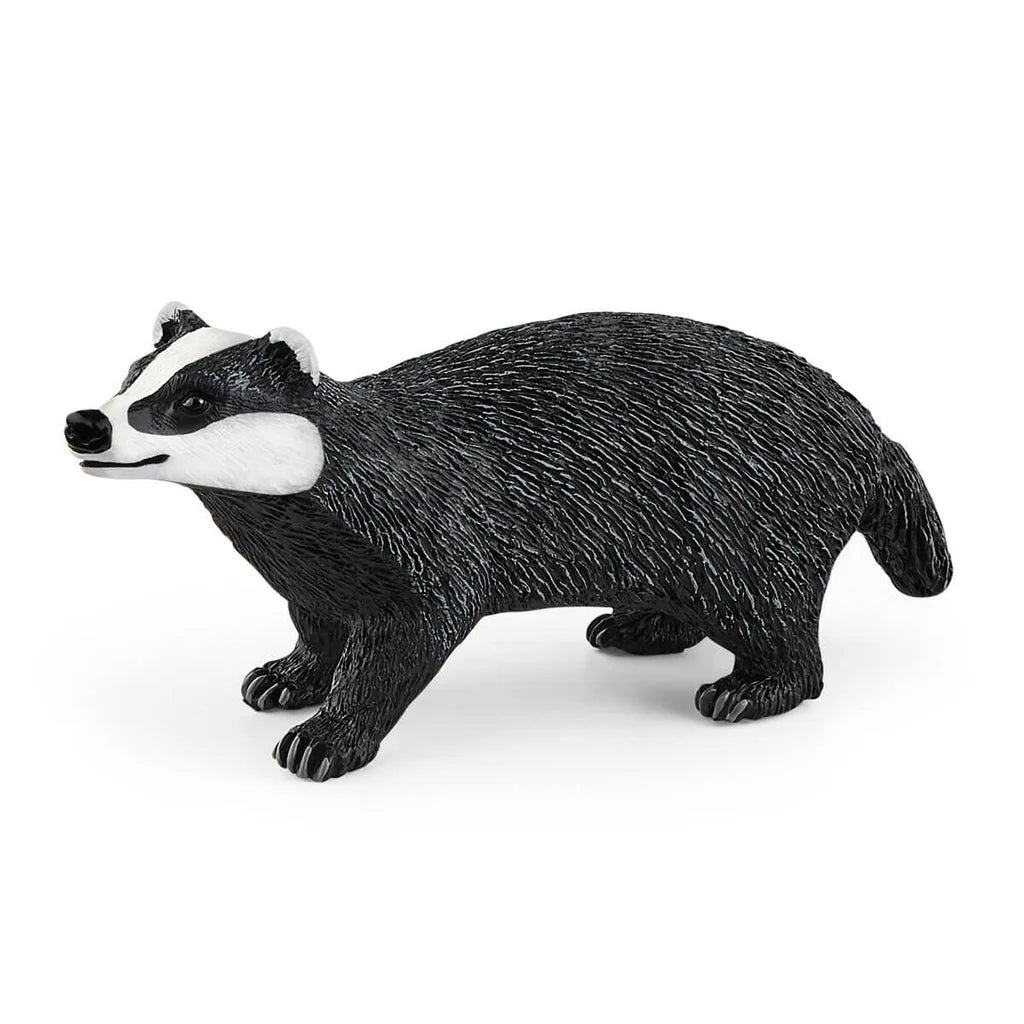 Schleich Badger figure standing on short legs with visible claws and a curved tail.