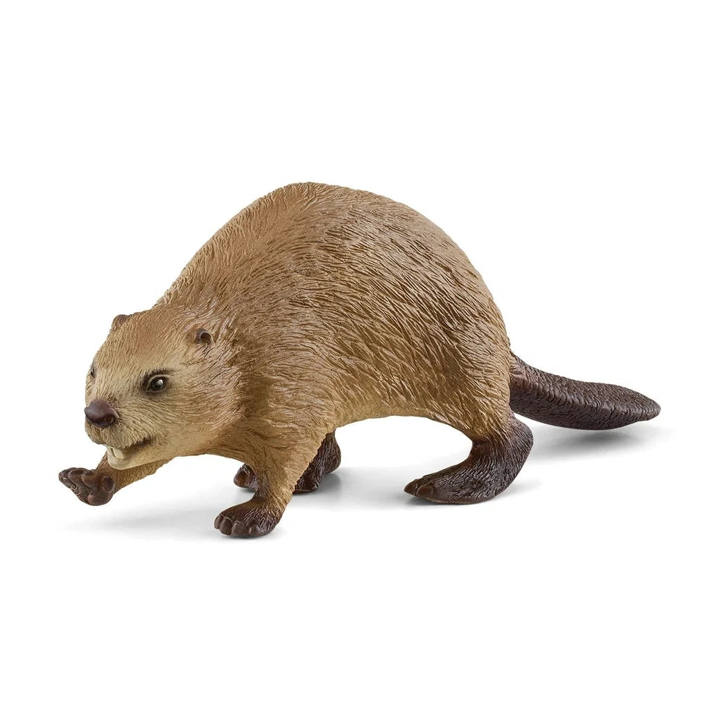Schleich Beaver figure with textured brown fur, dark feet, a long flat tail and two visible front teeth