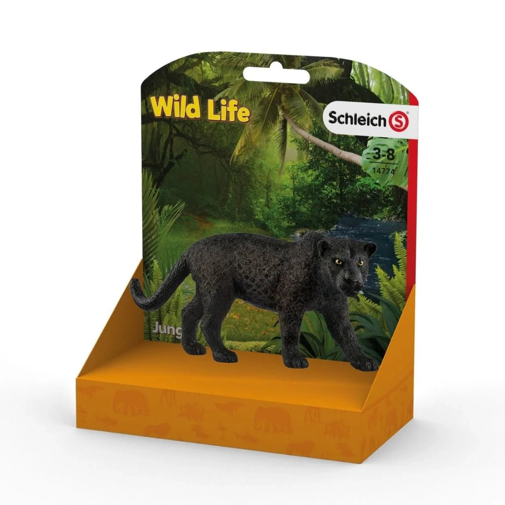 Schleich Black Panther figure in Wild Life display packaging with jungle artwork