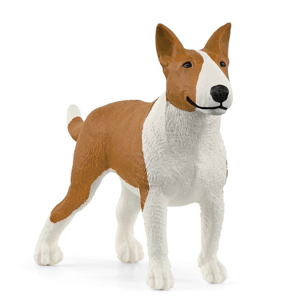 Schleich Bull Terrier figure standing with a white chest, four white lower legs and a short raised tail