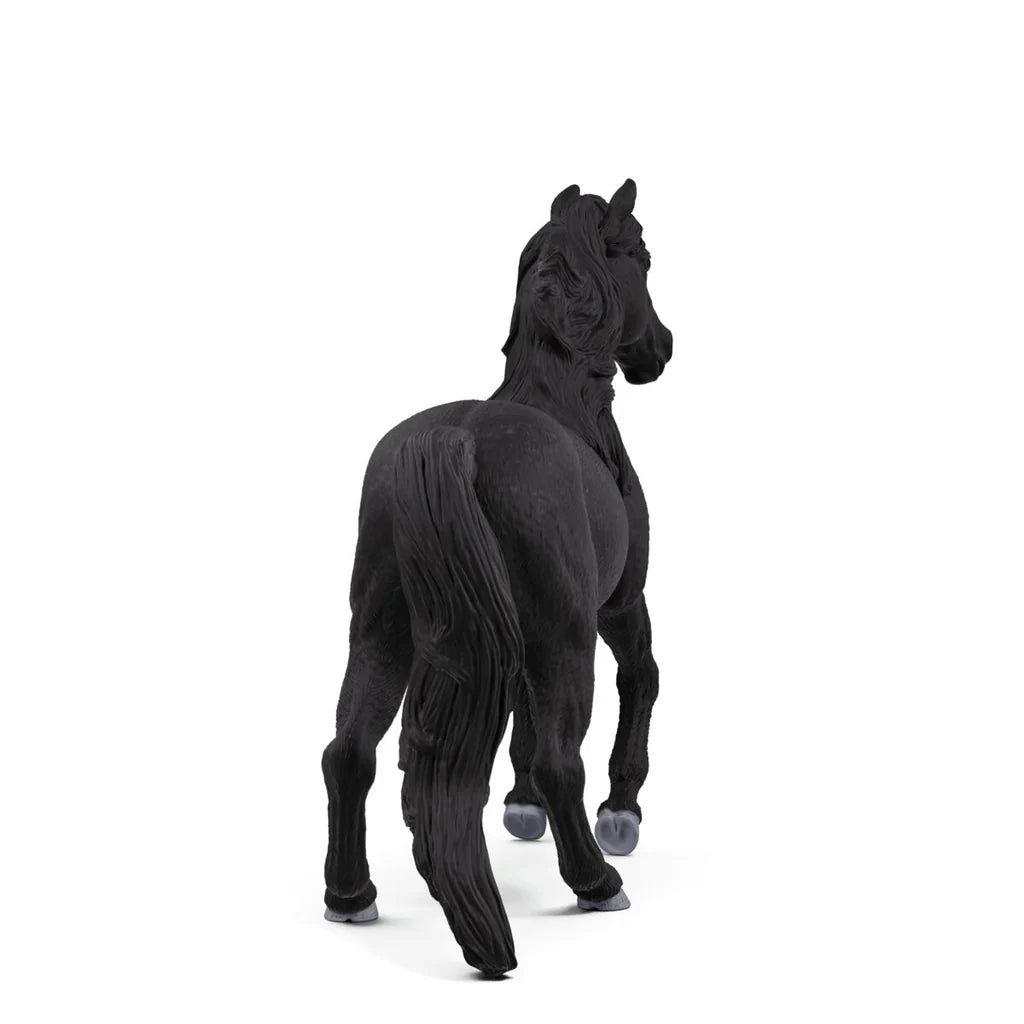 Schleich Lusitano Stallion figure shown from the rear with black coat and flowing tail