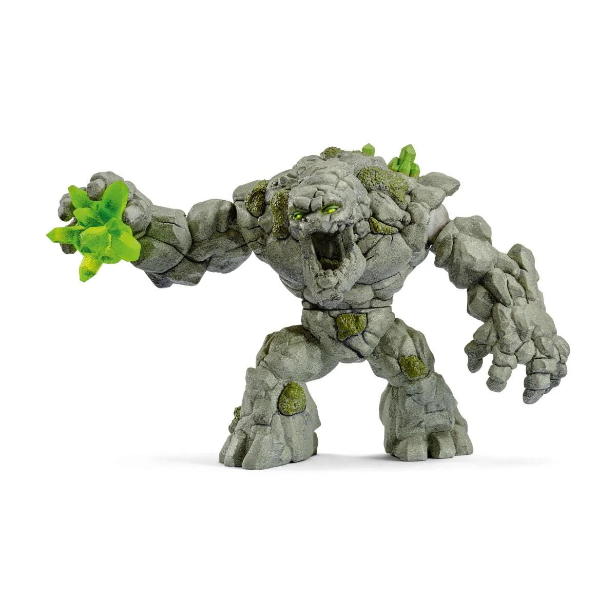 Schleich Stone Monster figure facing forward with green crystal fist and open mouth