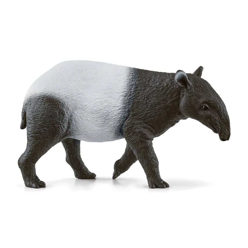 Schleich Tapir figure with a black and white coat, long snout, pointed ears and textured skin.