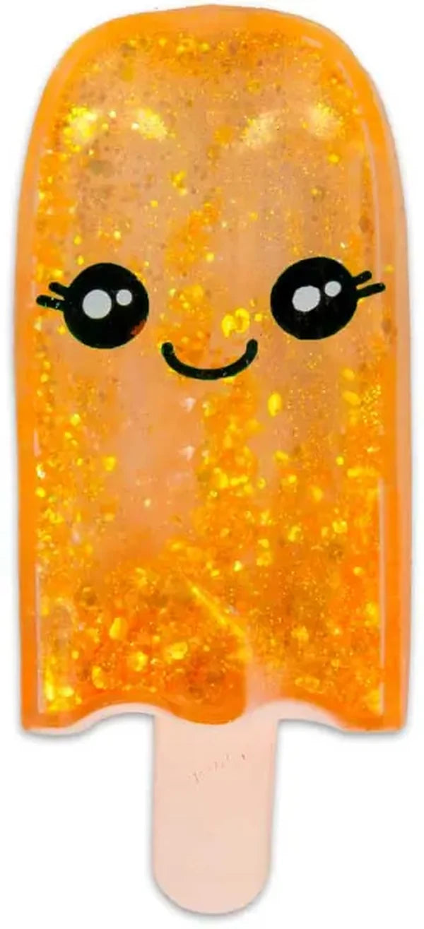 Orange Scrunchems Sugar Ice Lolly with glitter pieces, smiling face and wooden style stick