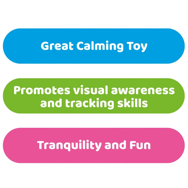 Sensory Bubbler promotional graphic with calming toy, visual awareness and tracking skills, and tranquillity messages