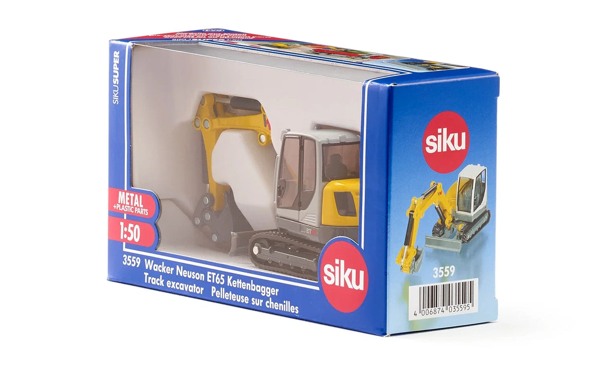 Siku 1:50 Wacker Neuson ET65 Track Excavator shown in blue boxed packaging