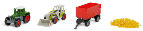 Full view of Siku Gift Set 6304 with farm vehicles and grain pellets Ireland