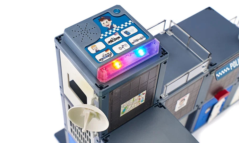 Siku Police Station 5510 roof mounted Light and Sound module illuminated with red and blue lights