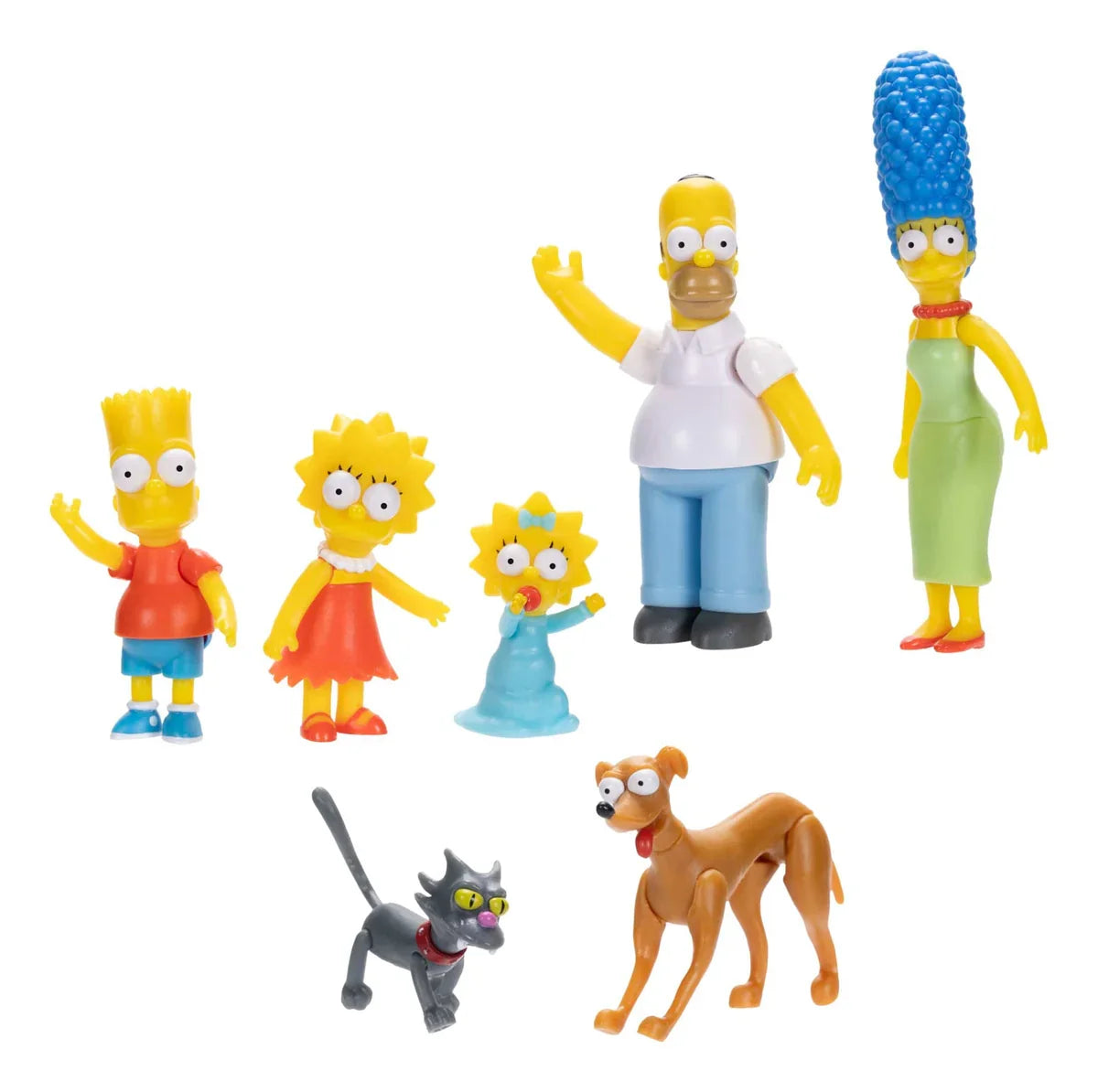 Simpsons figure set fully unpacked showing all characters with pets posed for play outside the box in Ireland