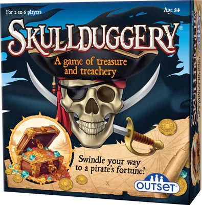 Skullduggery card game box with pirate skull artwork and sword in Ireland