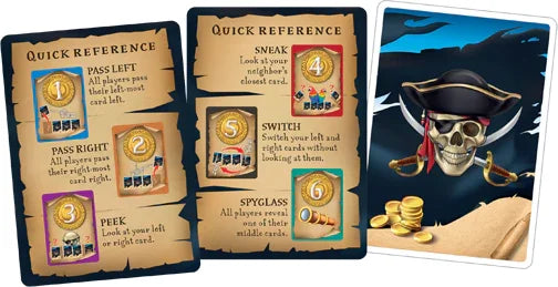 Skullduggery quick reference cards with actions like sneak, peek, and spyglass in Ireland