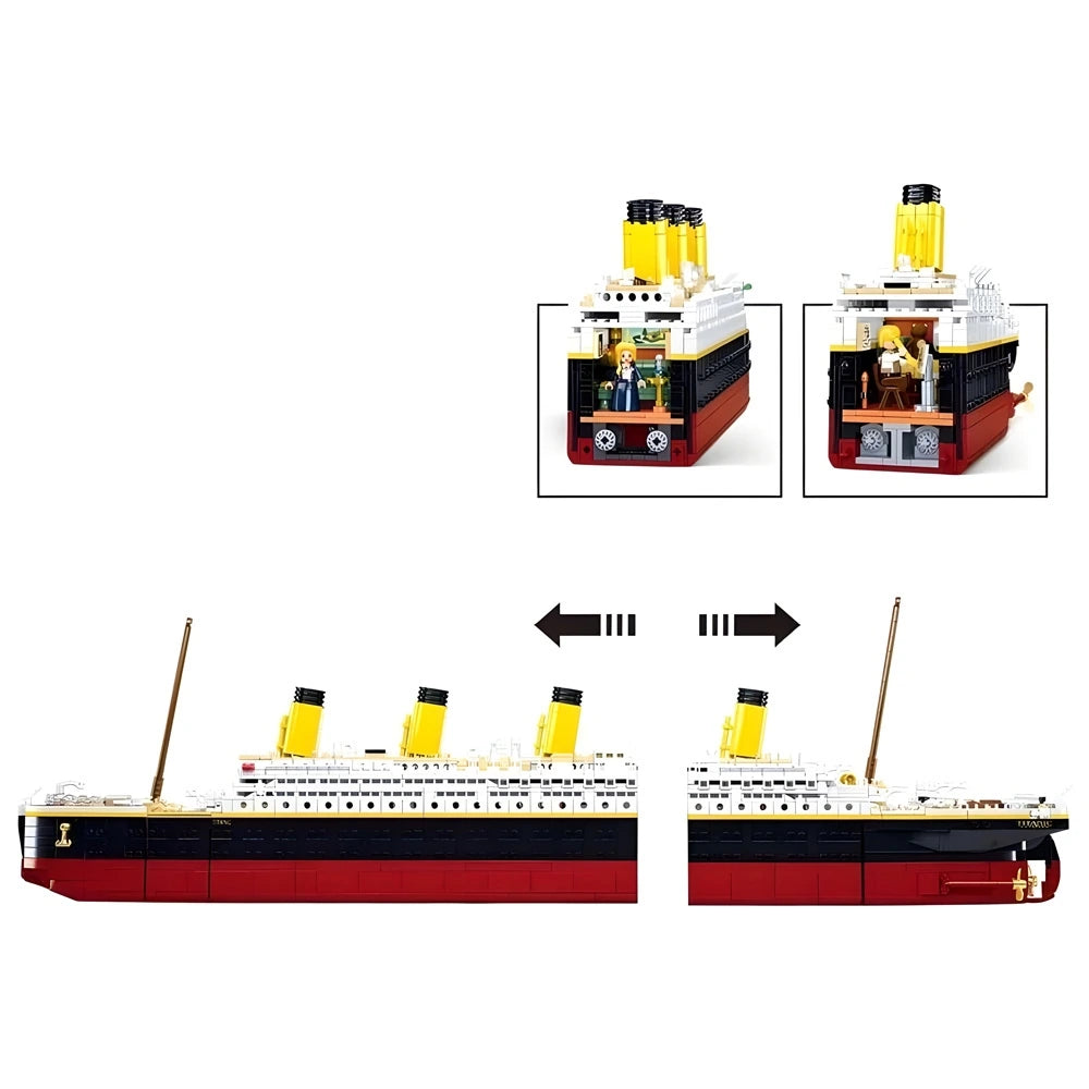 Sluban Titanic 1:350 showing the ship separated at the centre to reveal interior sections with the included figures