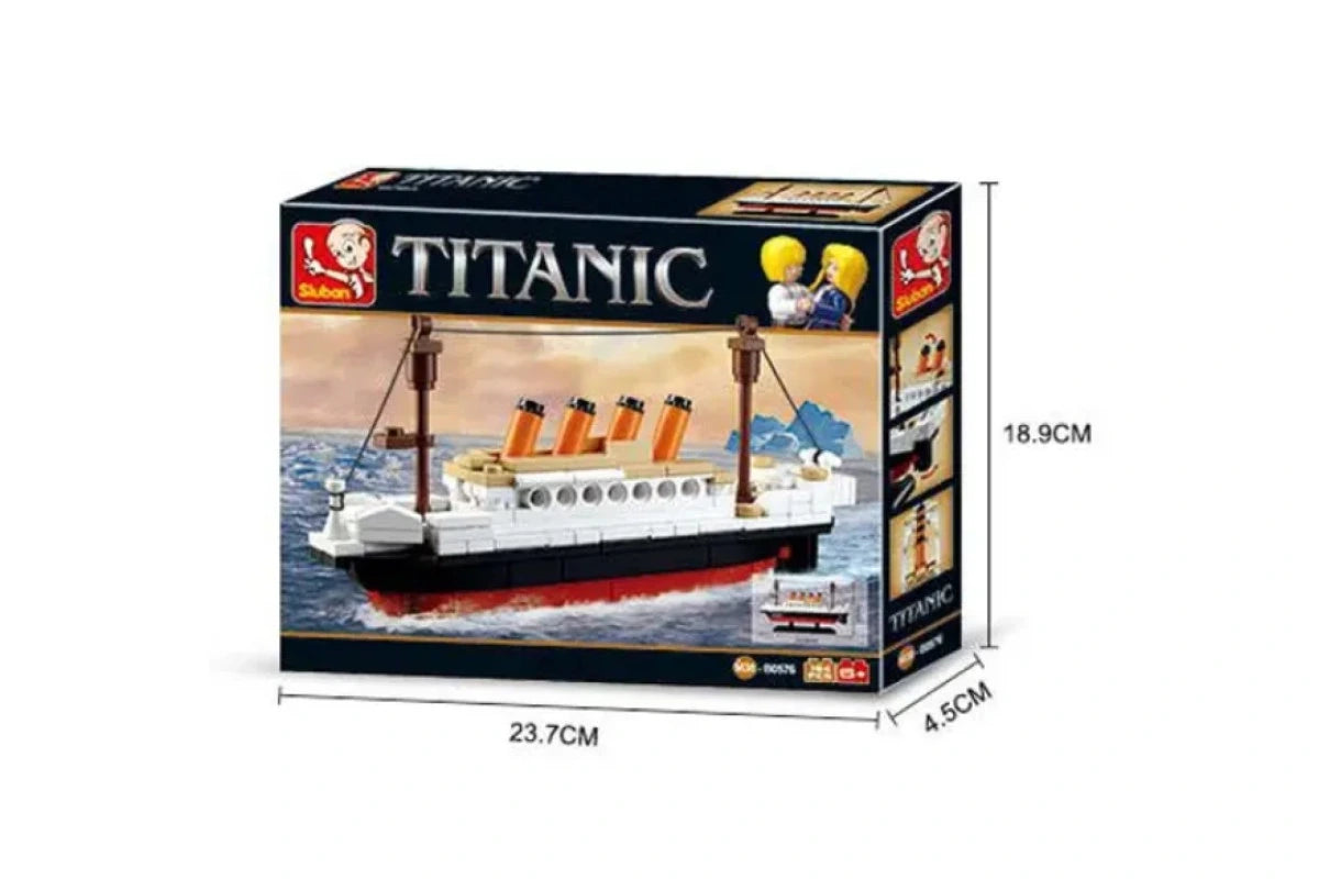 Sluban Titanic Small retail box showing dimensions of 23.7 × 18.9 × 4.5 cm