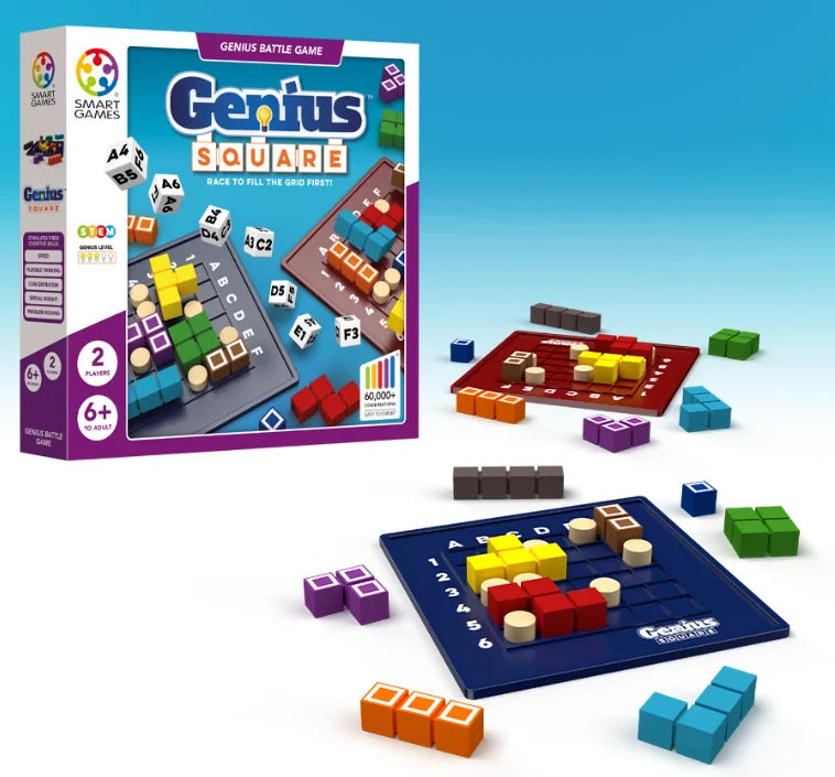 Genius Square puzzle game box from Smart Games with dice and blocks Ireland