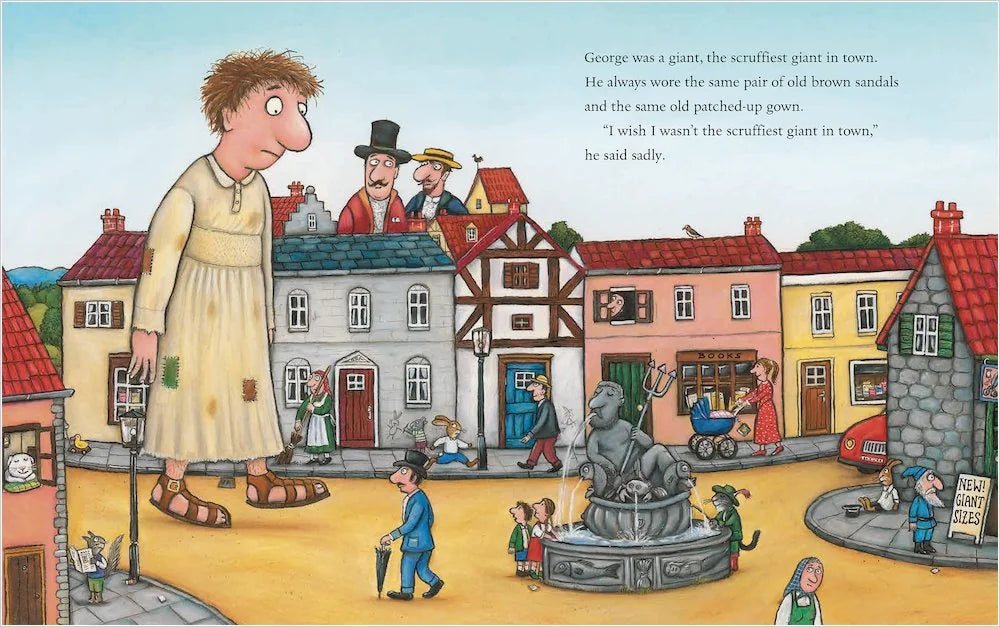 Illustrated pages showing George the giant in the story in Ireland