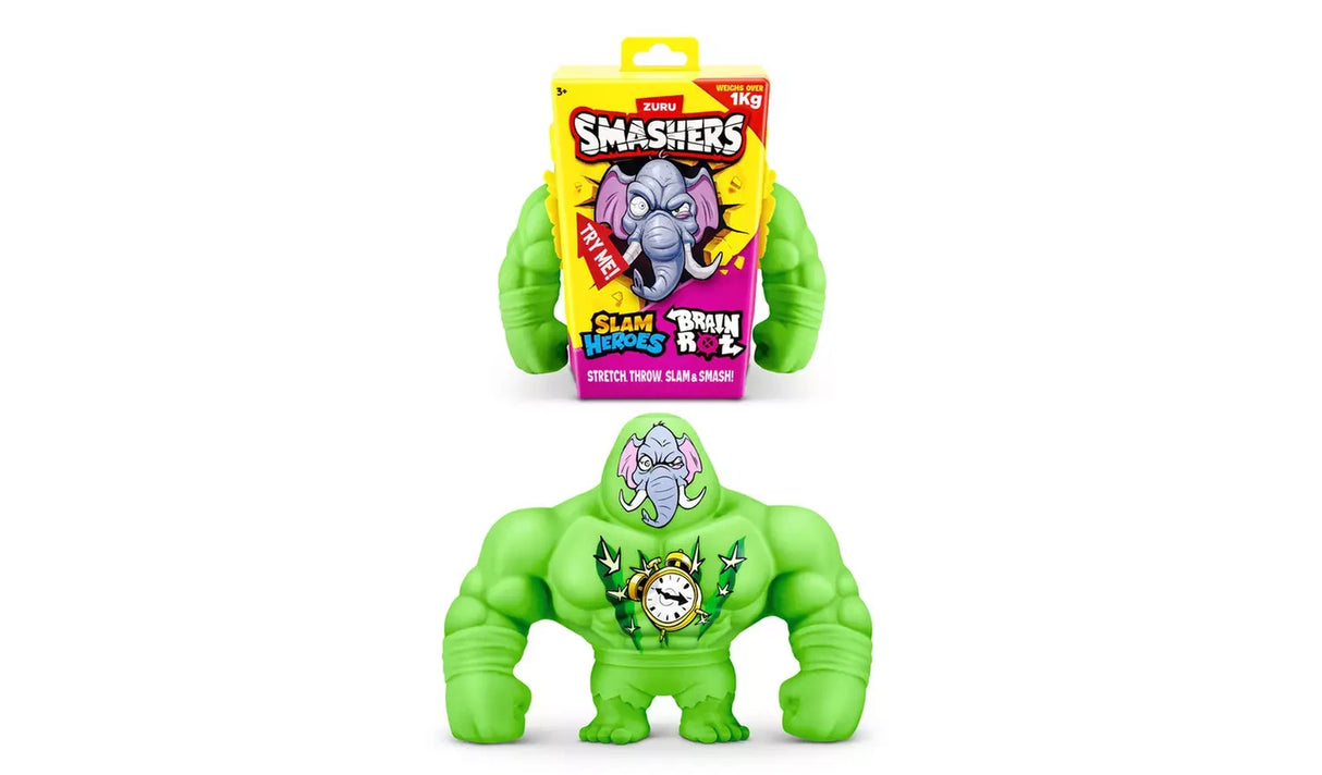 Bright green Brain Rot figure with elephant face and clock graphic on its chest below the retail pack