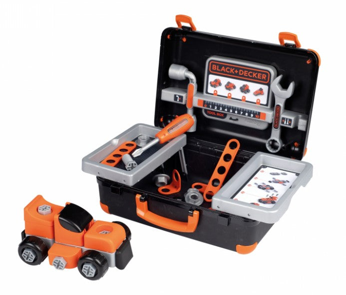 Smoby Black+Decker toolbox open with assembled toy truck and tools – Ireland