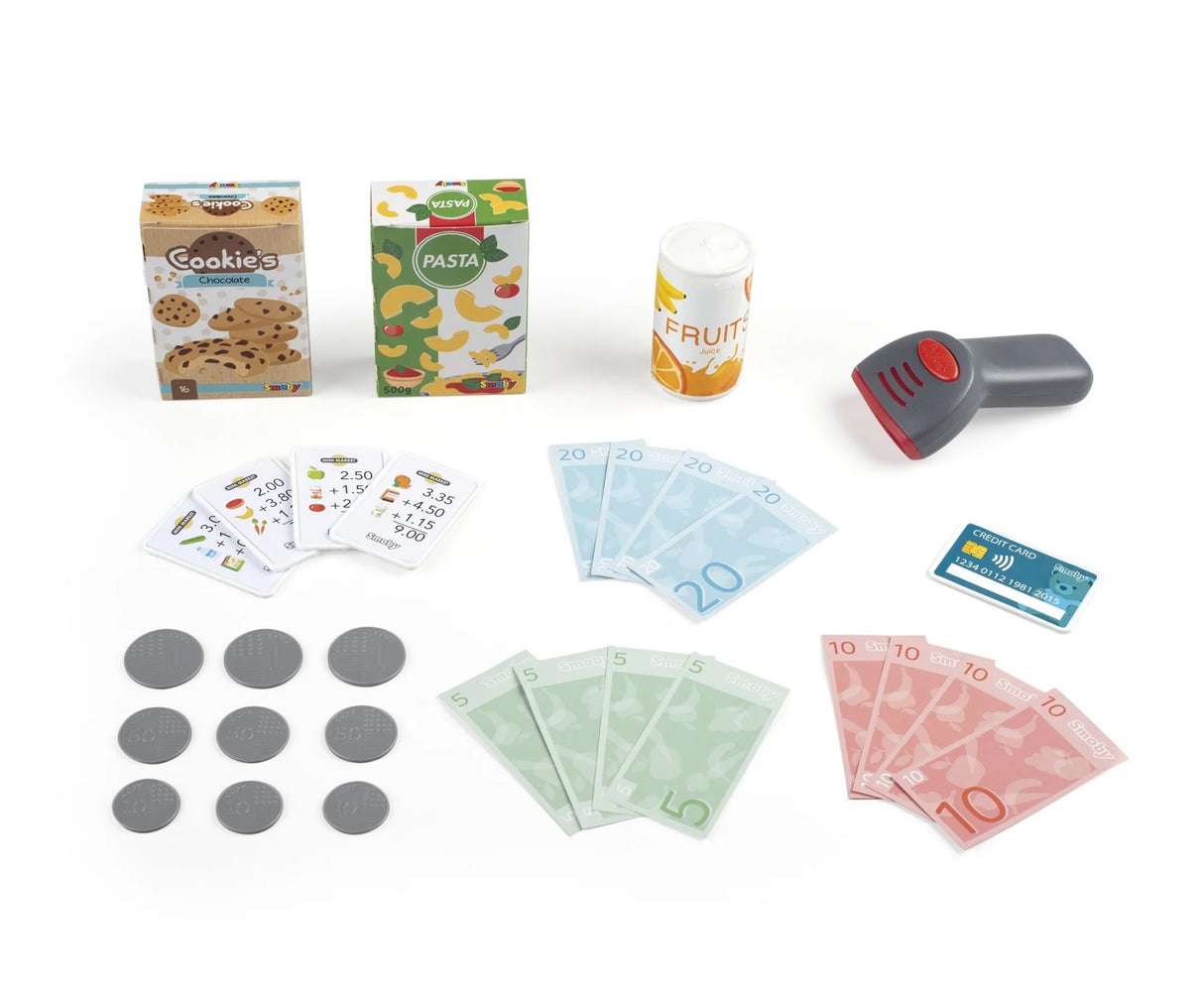 Smoby toy cash register contents including coins, notes, food and card – Ireland