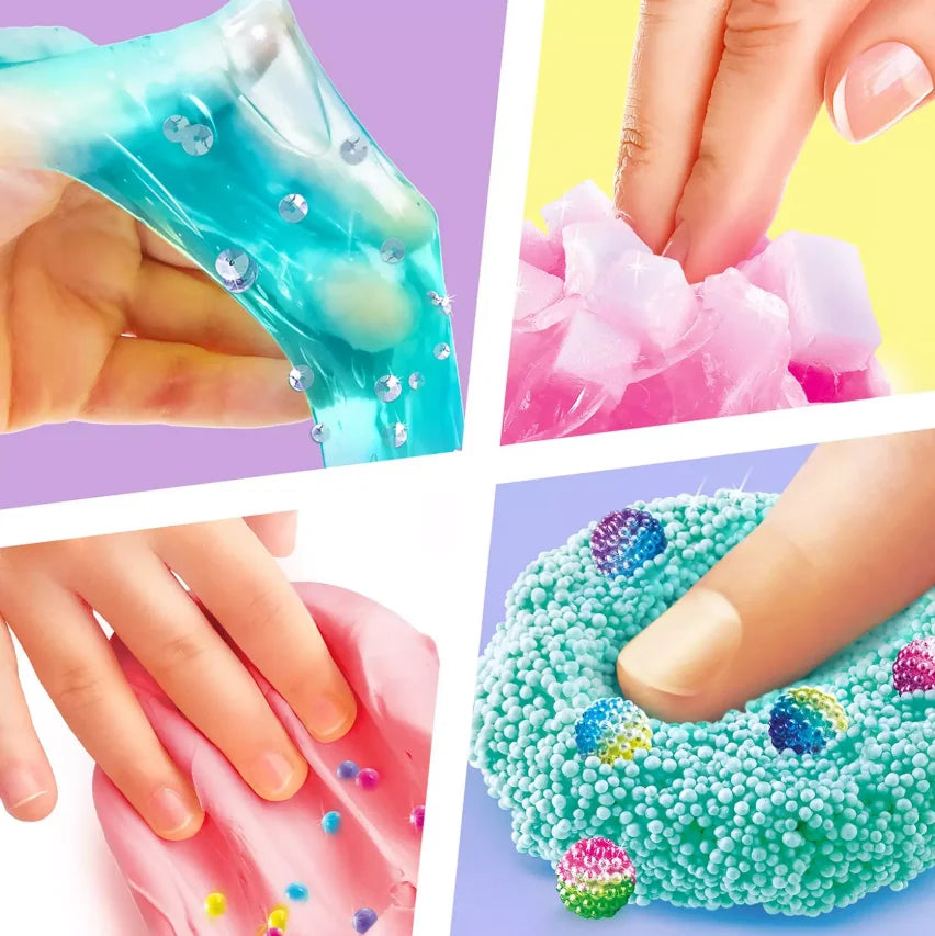 Close-up of fingers pressing into different ASMR slime textures – Ireland