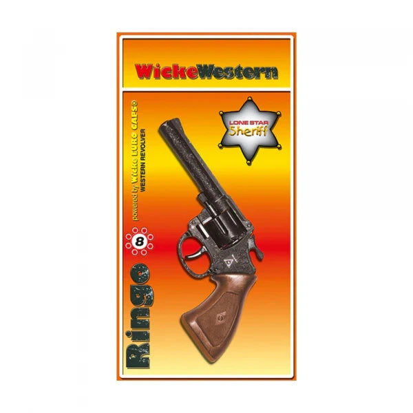 Sohni-Wicke Ringo 8 Shot pistol on Wicke Western packaging with Lone Star Sheriff badge graphic